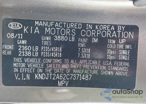 2012 Kia Soul ! z USA, uszkodzony, nr VIN KNDJT2A62C7371487